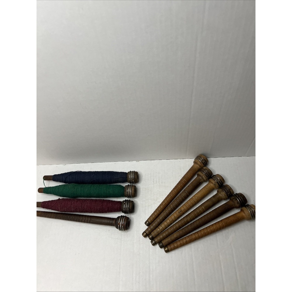 Wood Bobbins Quills Vintage Factory Reclaimed, 8 3/4 and 7 3/8", lot of 10